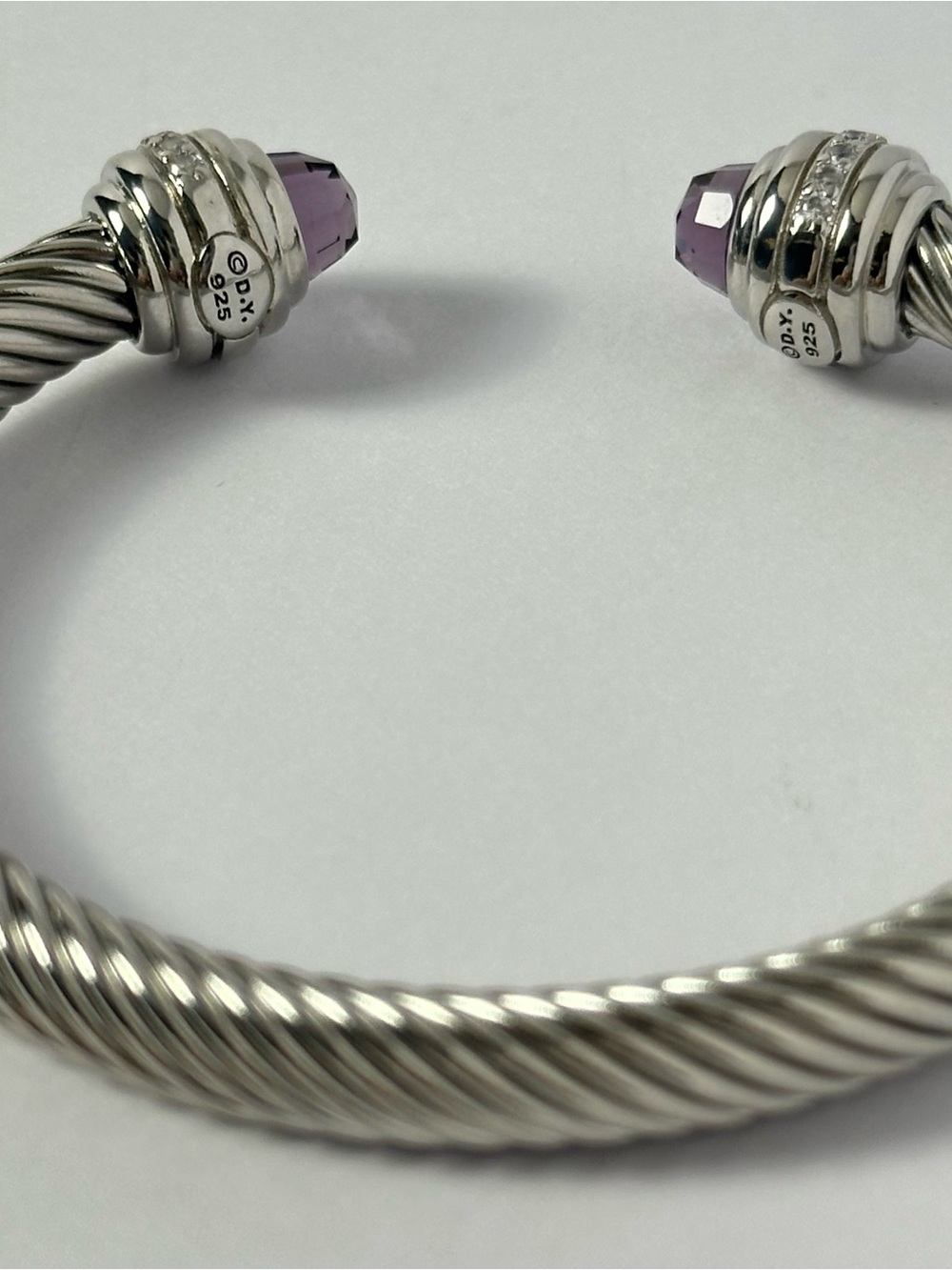 David Yurman 7mm Cable Cuff Purple Amethyst and Pave Bracelet Size L - Picture 5 of 6